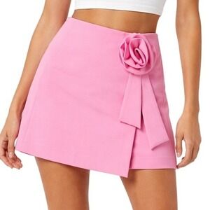 NWT Endless Rose Pink Rosette Mini Skirt 3D Floral Faux Wrap Coquette Large